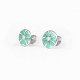 Enamelled Mint & White Striped Flower Cufflinks
