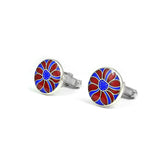 Enamelled Red & Blue Striped Flower Cufflinks