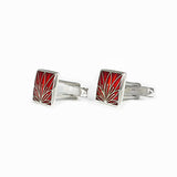 Enamelled Lotus Flower Silver Red Cufflinks
